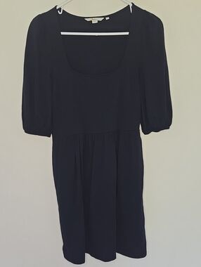 Boden 100% Cotton Scoop Neck Puff Sleeve Navy Dress Normcore Preppy 4